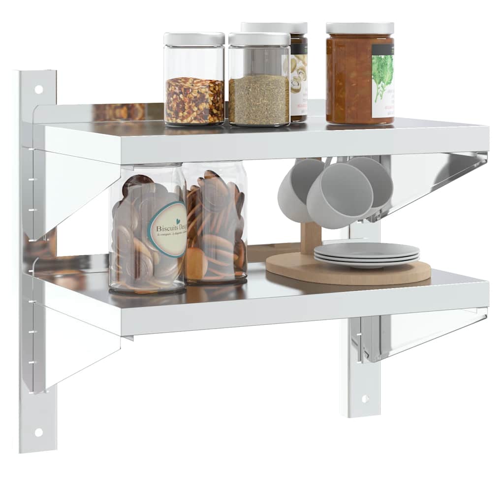 vidaXL 2-Tier Wall Shelf 50x30x48 cm Silver Stainless Steel