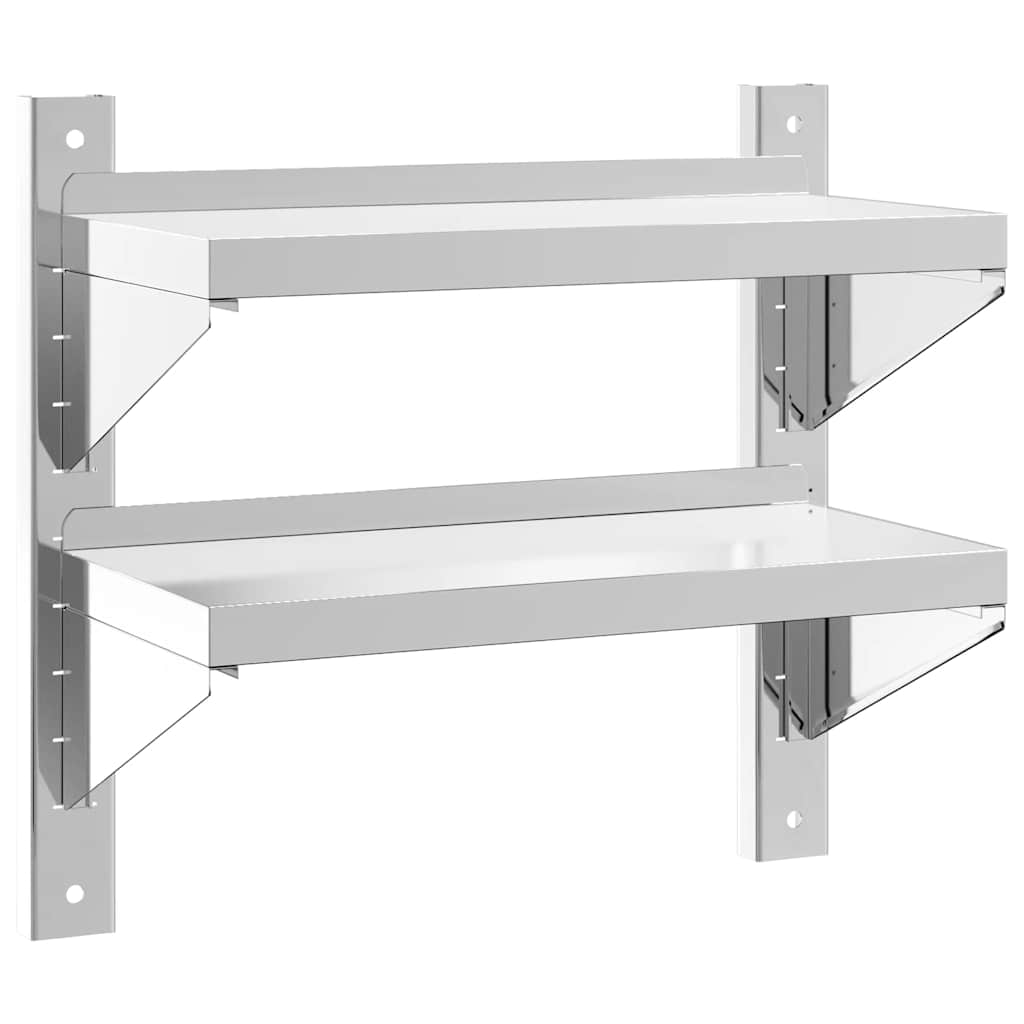 vidaXL 2-Tier Wall Shelf 50x23,5x48 cm Silver Stainless Steel