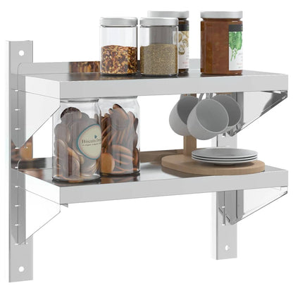 vidaXL 2-Tier Wall Shelf 50x23,5x48 cm Silver Stainless Steel
