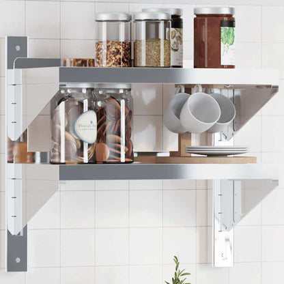 vidaXL 2-Tier Wall Shelf 50x23,5x48 cm Silver Stainless Steel