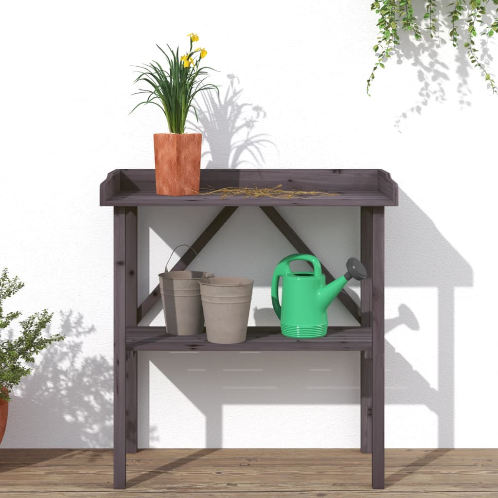 vidaXL Plant Table with Shelf Grey 78x38x82,5 cm Solid Wood Fir