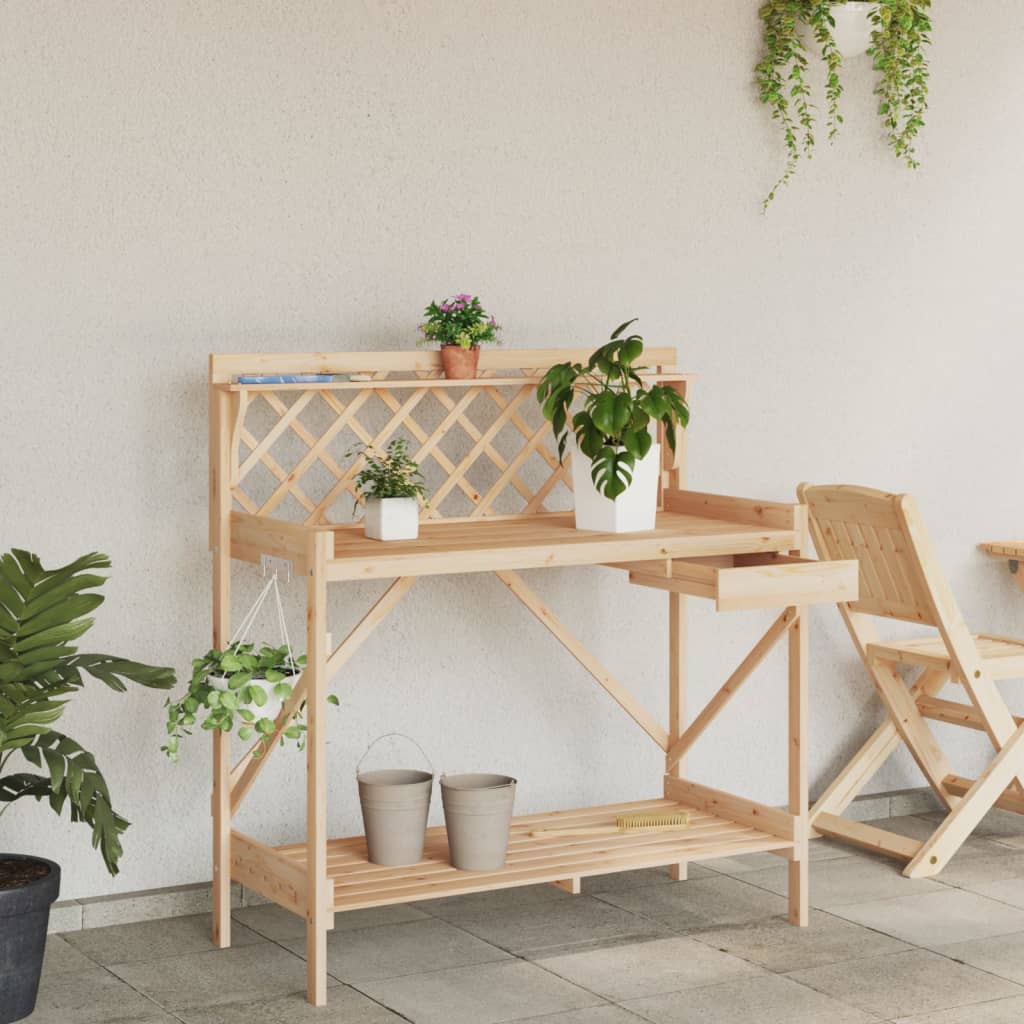 vidaXL Potting Bench with Trellis Solid Wood Fir