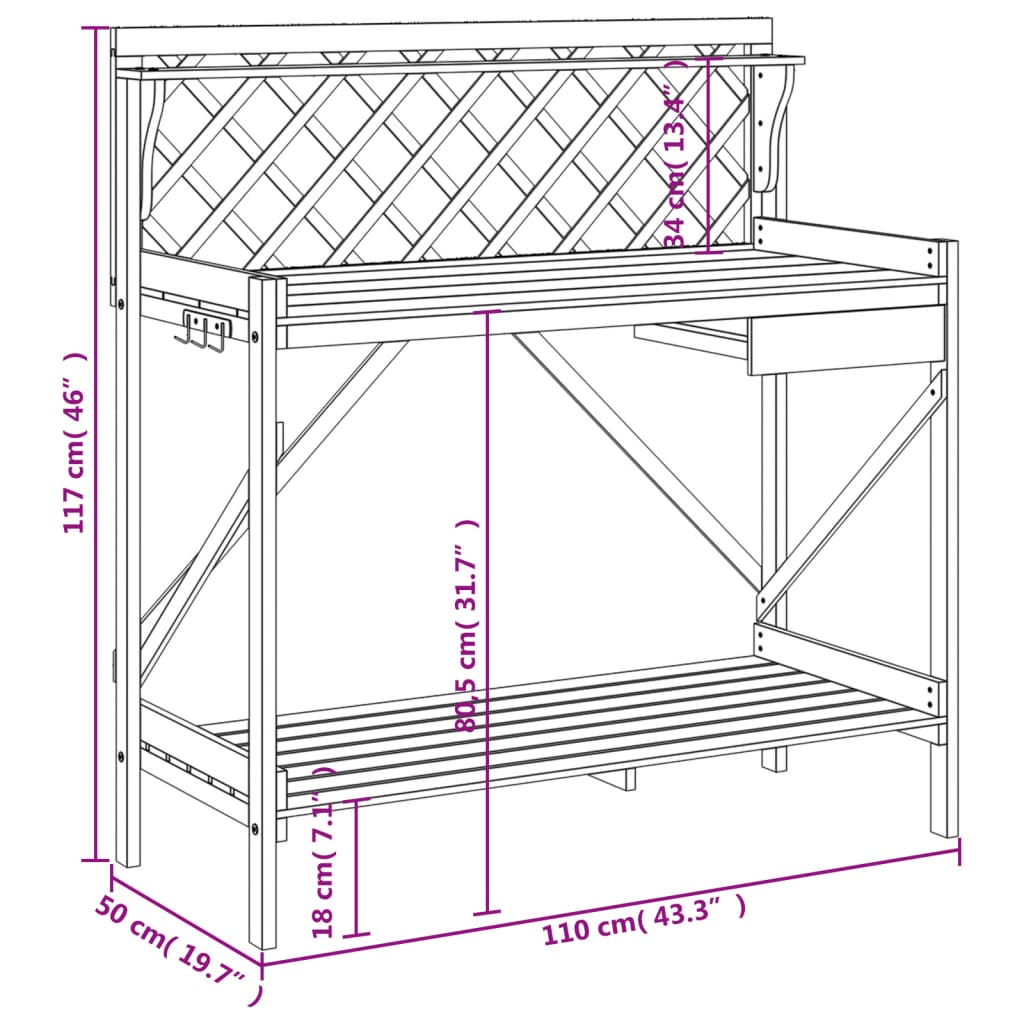 vidaXL Potting Bench with Trellis Grey Solid Wood Fir