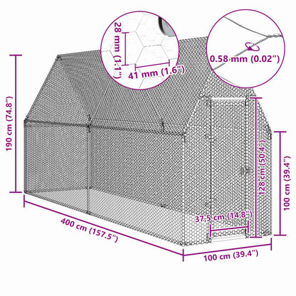 vidaXL Chicken Cage Silver 100x100x190 cm Galvanised Steel