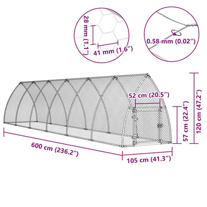 vidaXL Chicken Cage Silver 600x105x120 cm Galvanised Steel