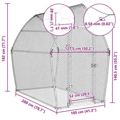 vidaXL Chicken Cage Silver 200x105x182 cm Galvanised Steel