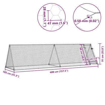 vidaXL Chicken Cage Silver 400x105x91 cm Galvanised Steel