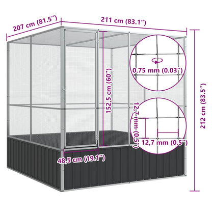 vidaXL Aviary Silver 211x207x212 cm Steel