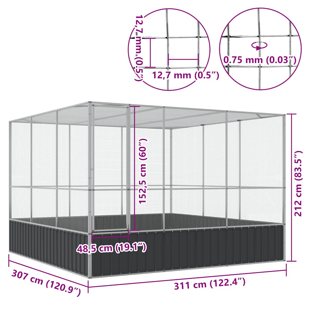 vidaXL Aviary Silver 311x307x212 cm Steel
