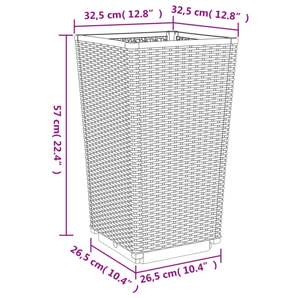 vidaXL Garden Planters 2 pcs Light Grey 32.5x32.5x57 cm PP