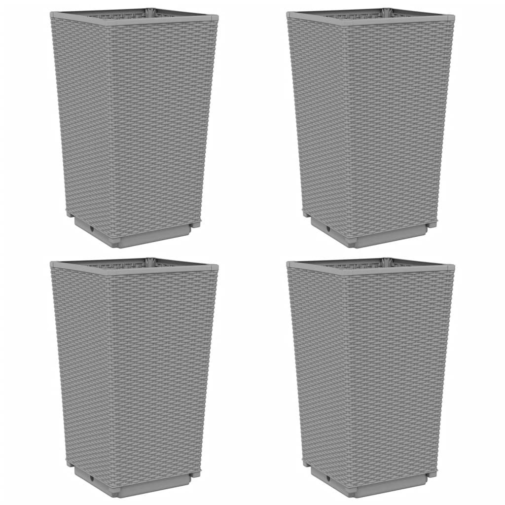 vidaXL Garden Planters 4 pcs Light Grey 32.5x32.5x57 cm PP