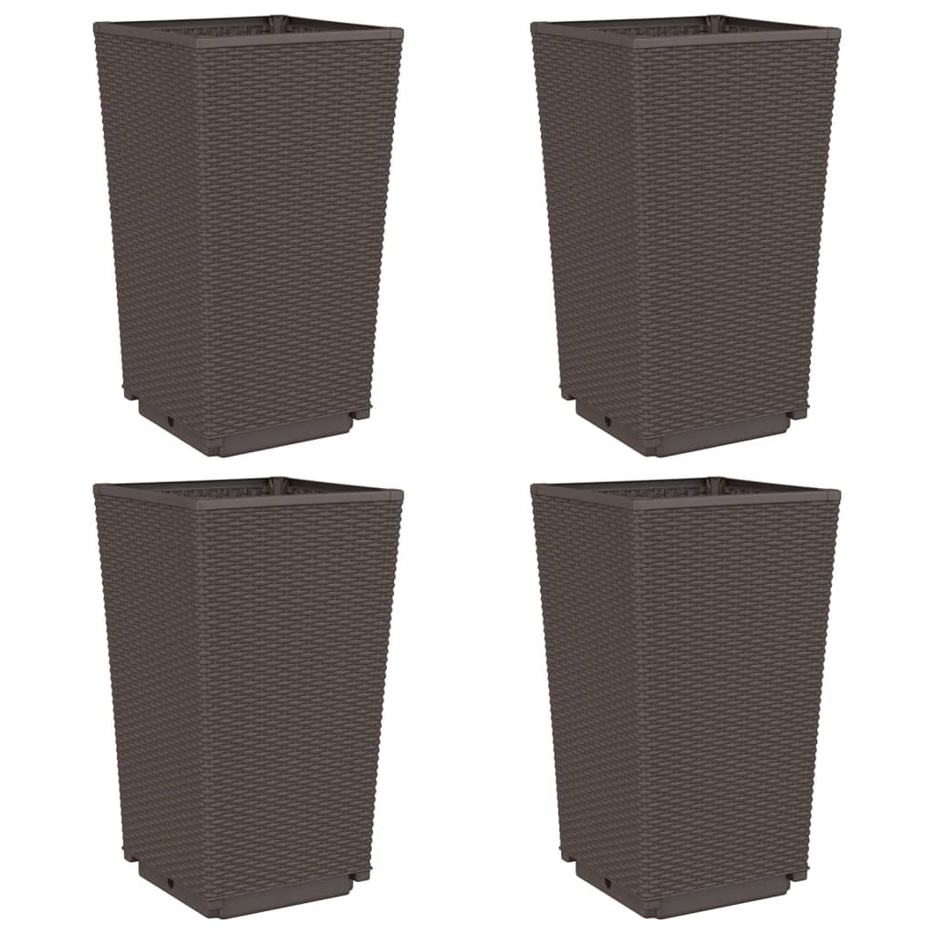vidaXL Garden Planters 4 pcs Brown 32.5x32.5x57 cm PP