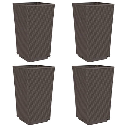 vidaXL Garden Planters 4 pcs Brown 32.5x32.5x57 cm PP