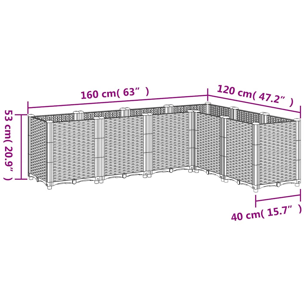 vidaXL Garden Planter Blue Grey 160x120x53 cm PP
