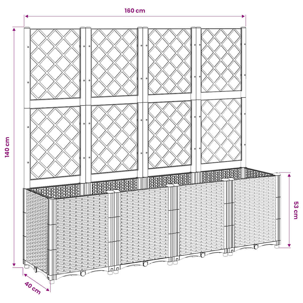 vidaXL Garden Planter with Trellis White 160x40x140 cm PP