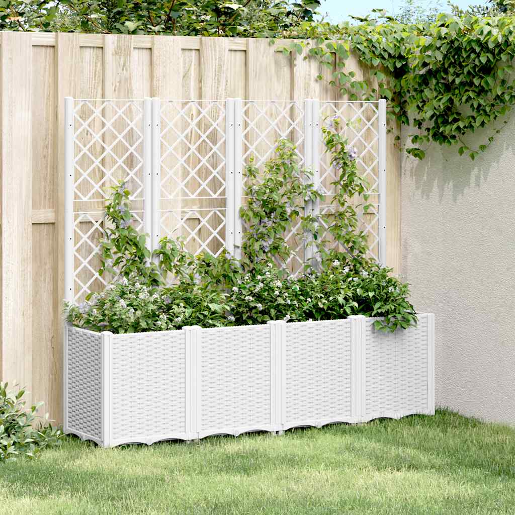 vidaXL Garden Planter with Trellis White 160x40x140 cm PP