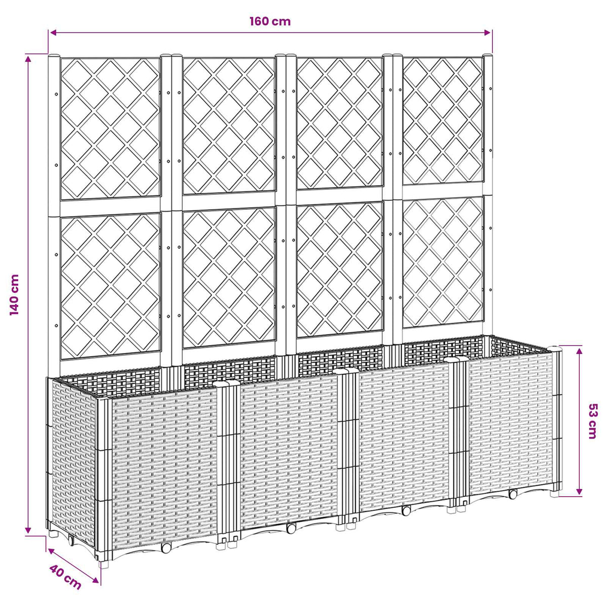 vidaXL Garden Planter with Trellis White 160x40x140 cm PP