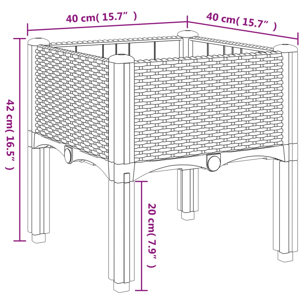 vidaXL Garden Planter with Legs Black 40x40x42 cm PP