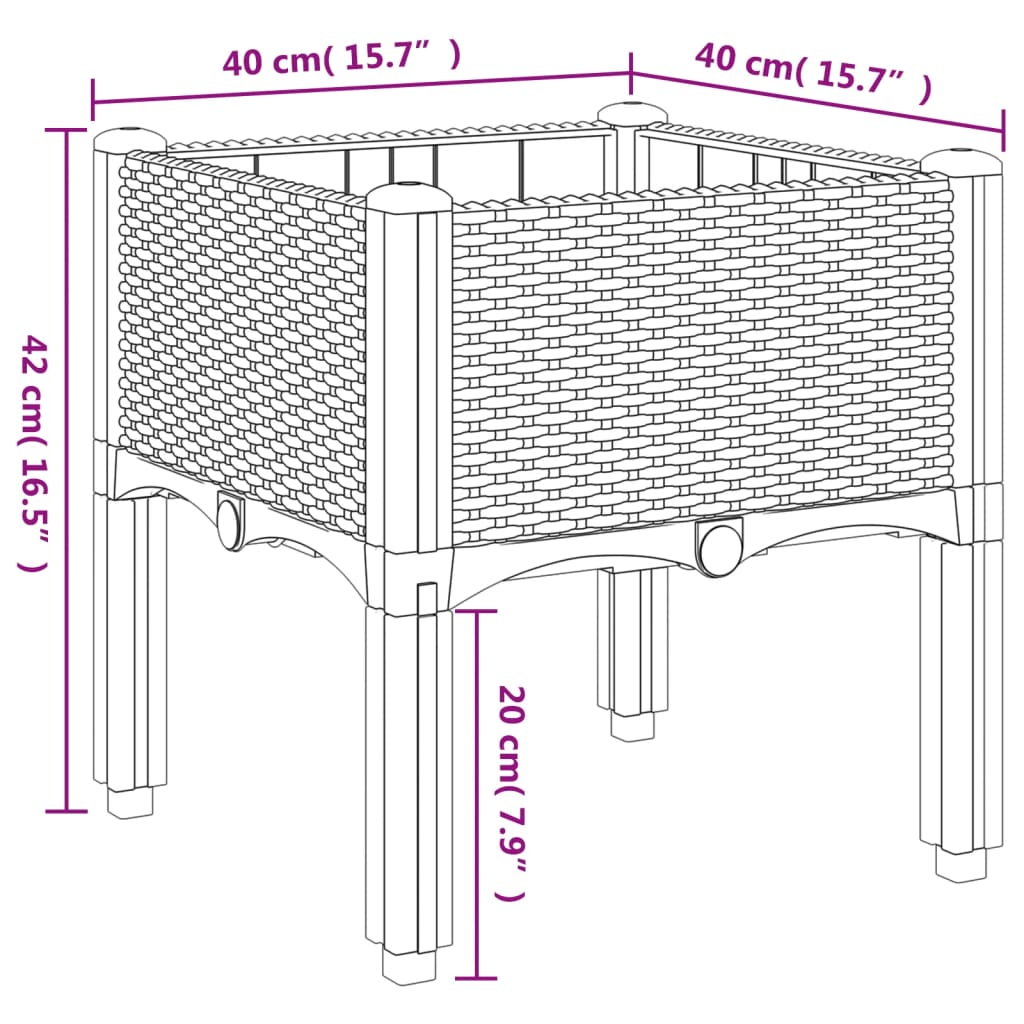 vidaXL Garden Planter with Legs Brown 40x40x42 cm PP
