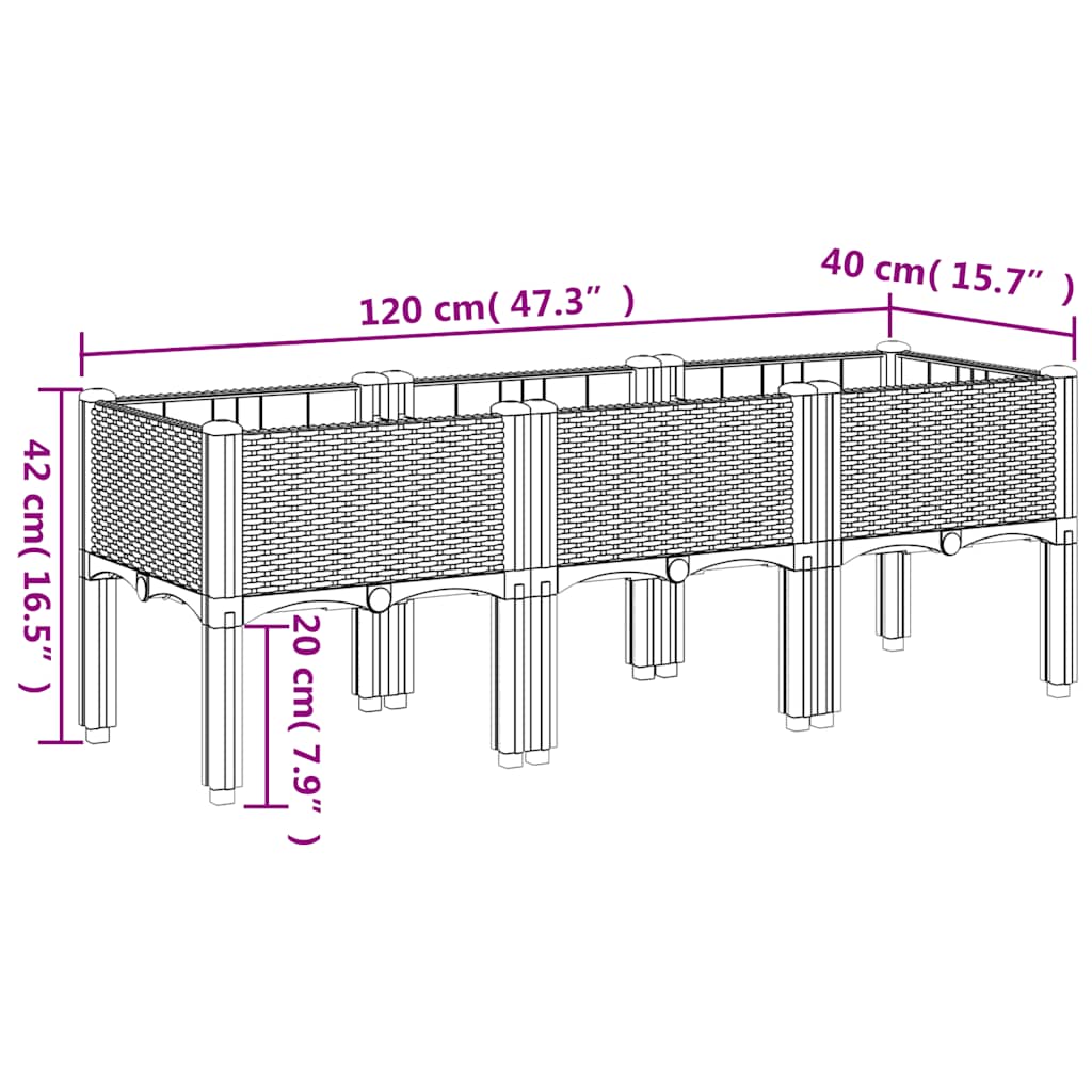 vidaXL Garden Planter with Legs Blue Grey 120x40x42 cm PP