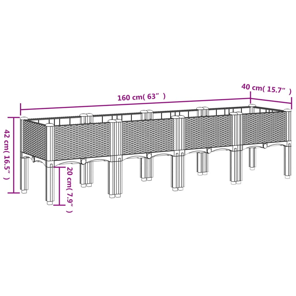 vidaXL Garden Planter with Legs Brown 160x40x42 cm PP
