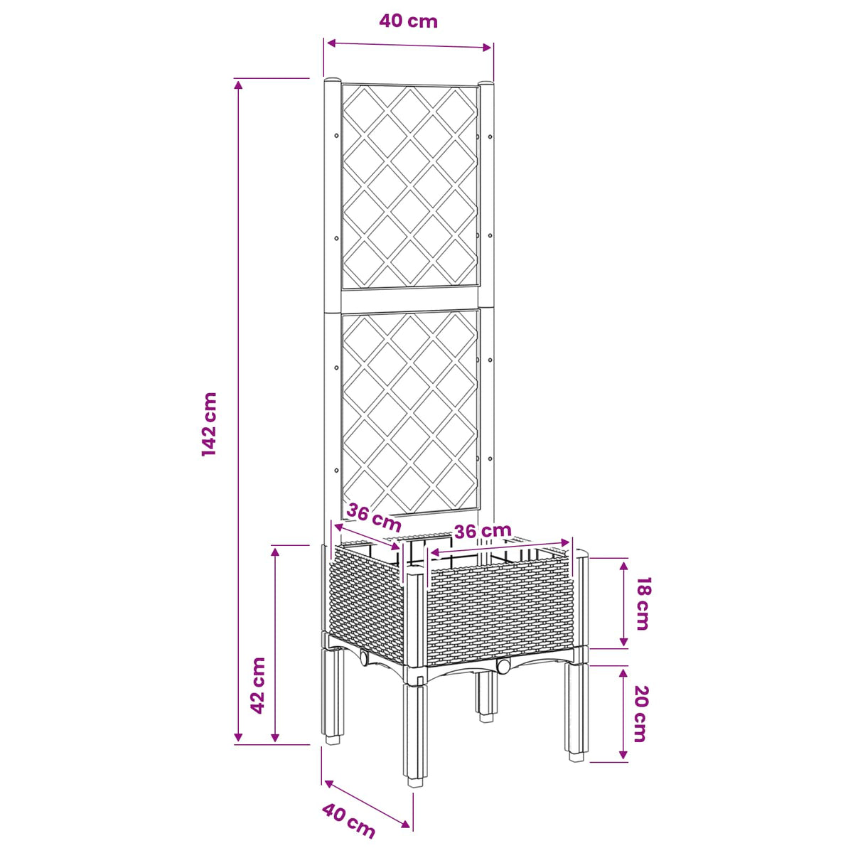 vidaXL Garden Planter with Trellis Light Grey 40x40x142 cm PP