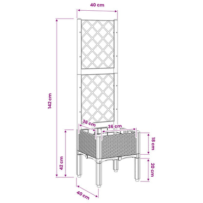 vidaXL Garden Planter with Trellis Light Grey 40x40x142 cm PP
