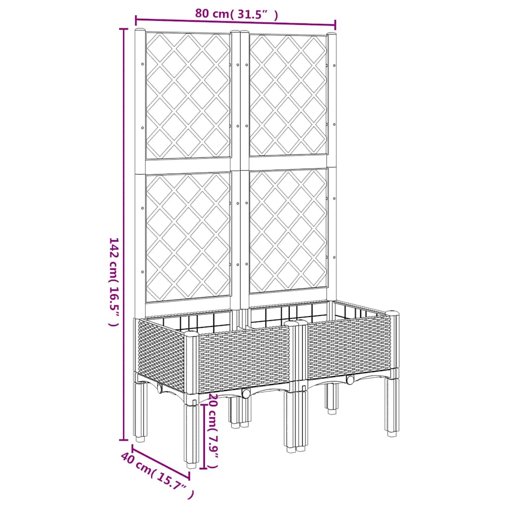 vidaXL Garden Planter with Trellis Blue Grey 80x40x142 cm PP