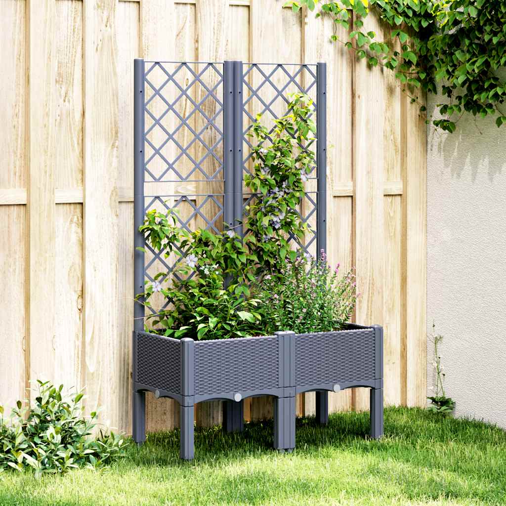 vidaXL Garden Planter with Trellis Blue Grey 80x40x142 cm PP