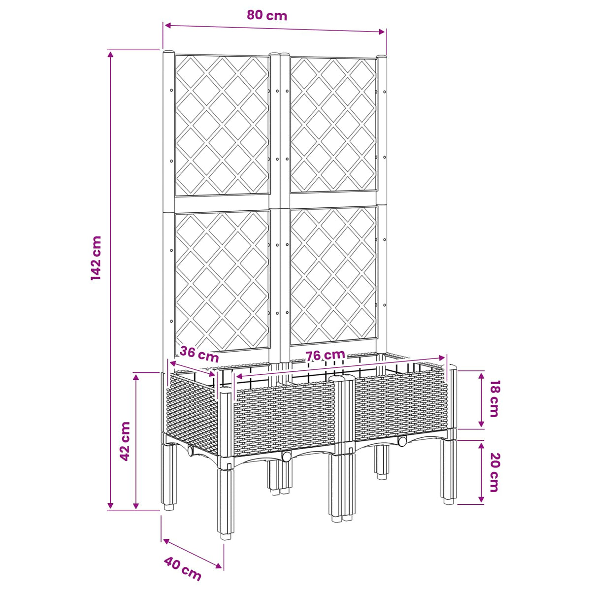 vidaXL Garden Planter with Trellis Blue Grey 80x40x142 cm PP
