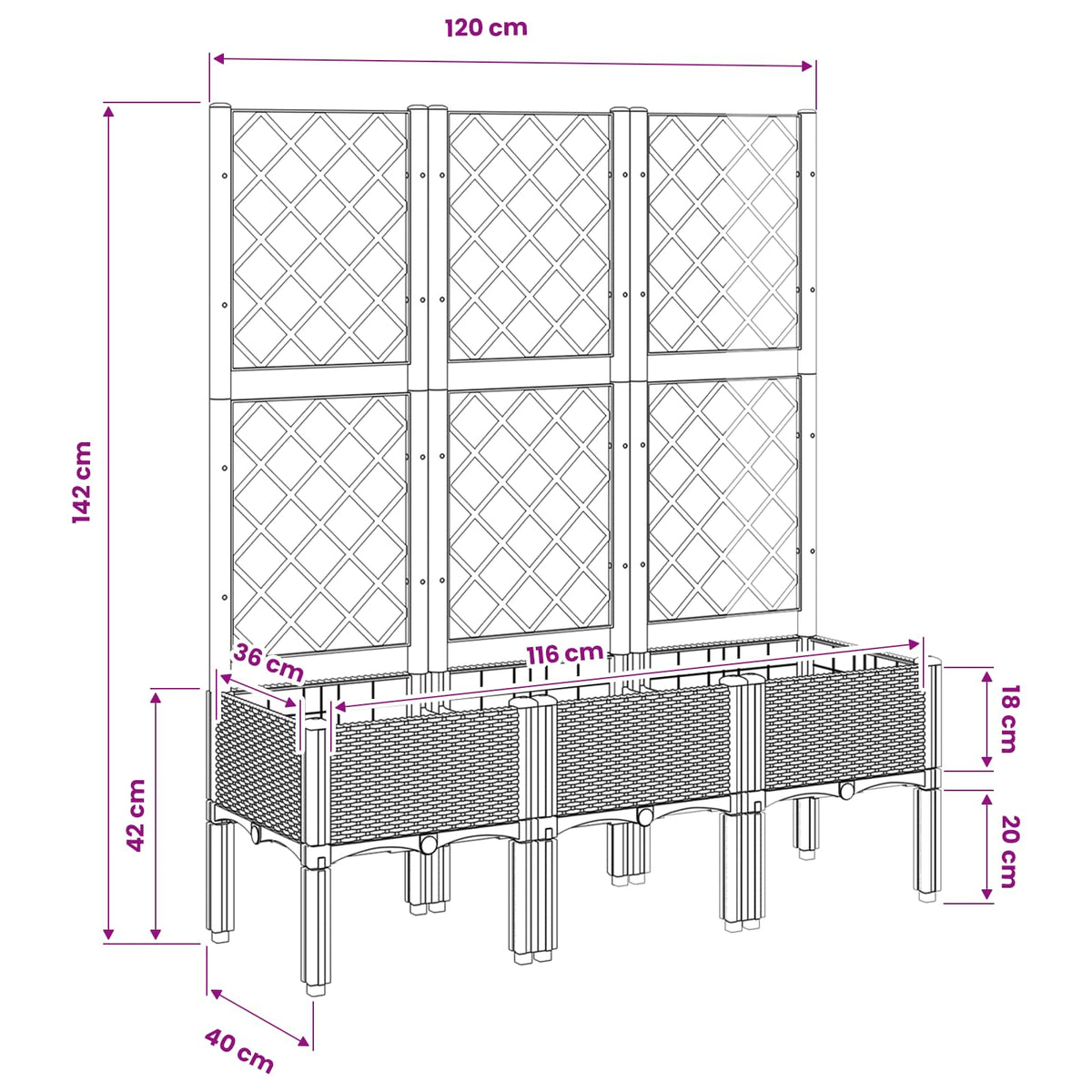 vidaXL Garden Planter with Trellis Blue Grey 120x40x142 cm PP