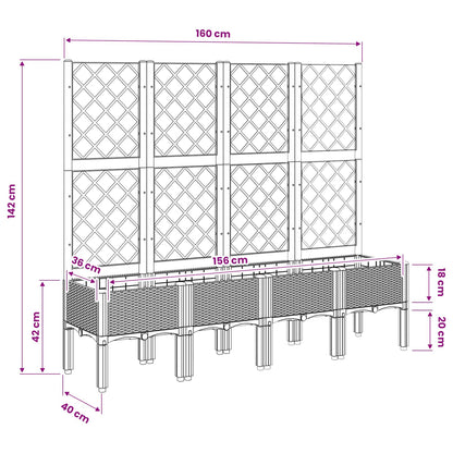 vidaXL Garden Planter with Trellis Light Grey 160x40x142 cm PP