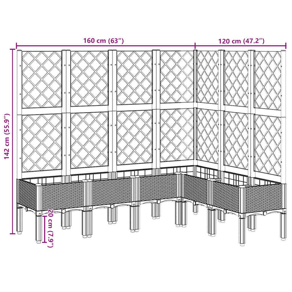 vidaXL Garden Planter with Trellis Light Grey 160x120x142 cm PP