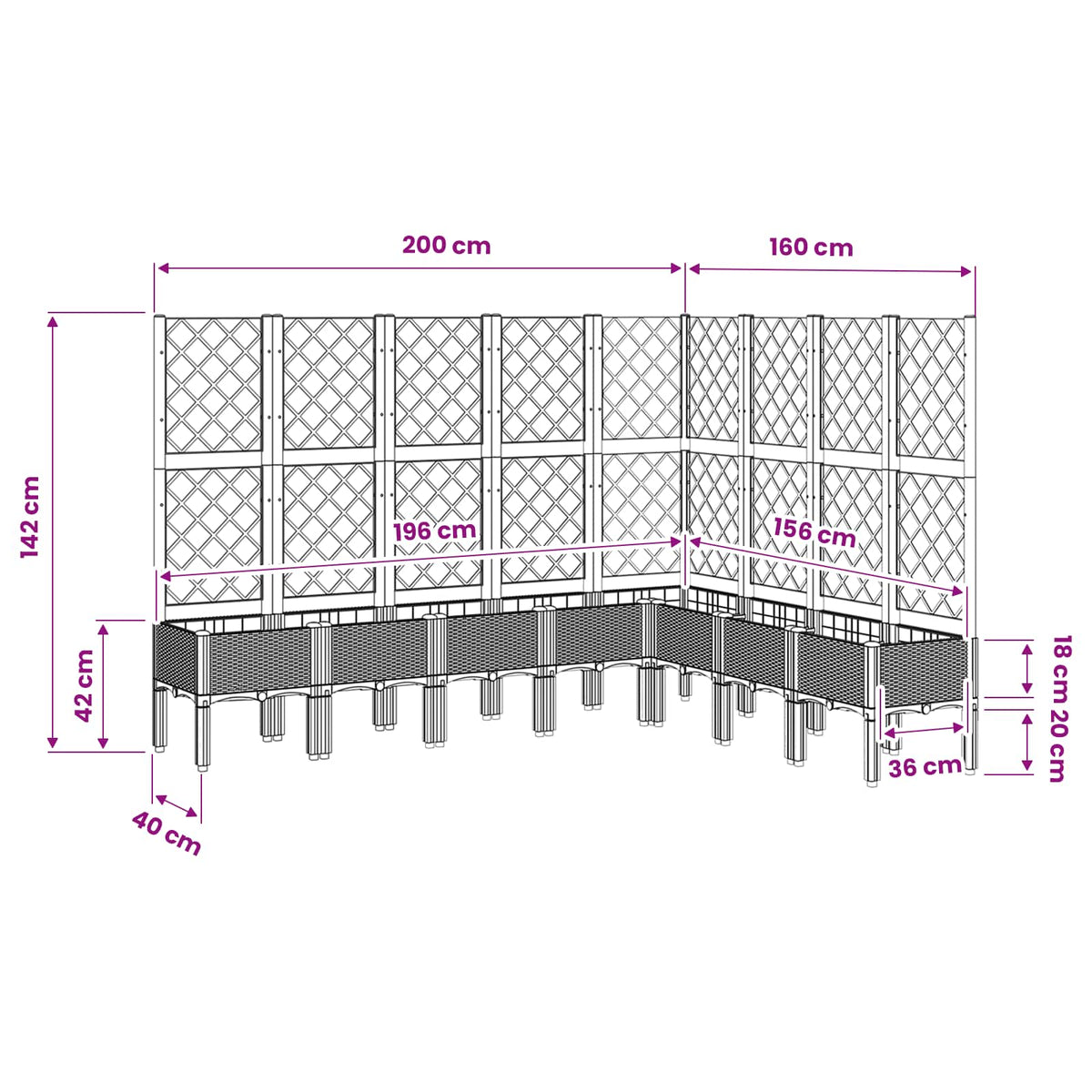 vidaXL Garden Planter with Trellis White 200x160x142 cm PP
