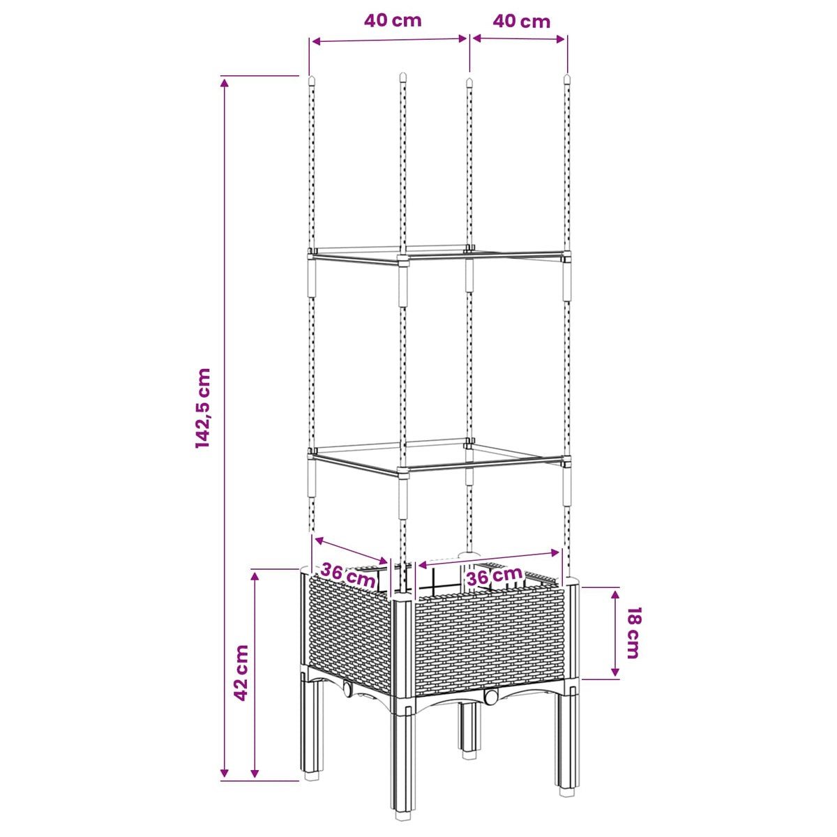 vidaXL Garden Planter with Trellis Blue Grey 40x40x142,5 cm PP