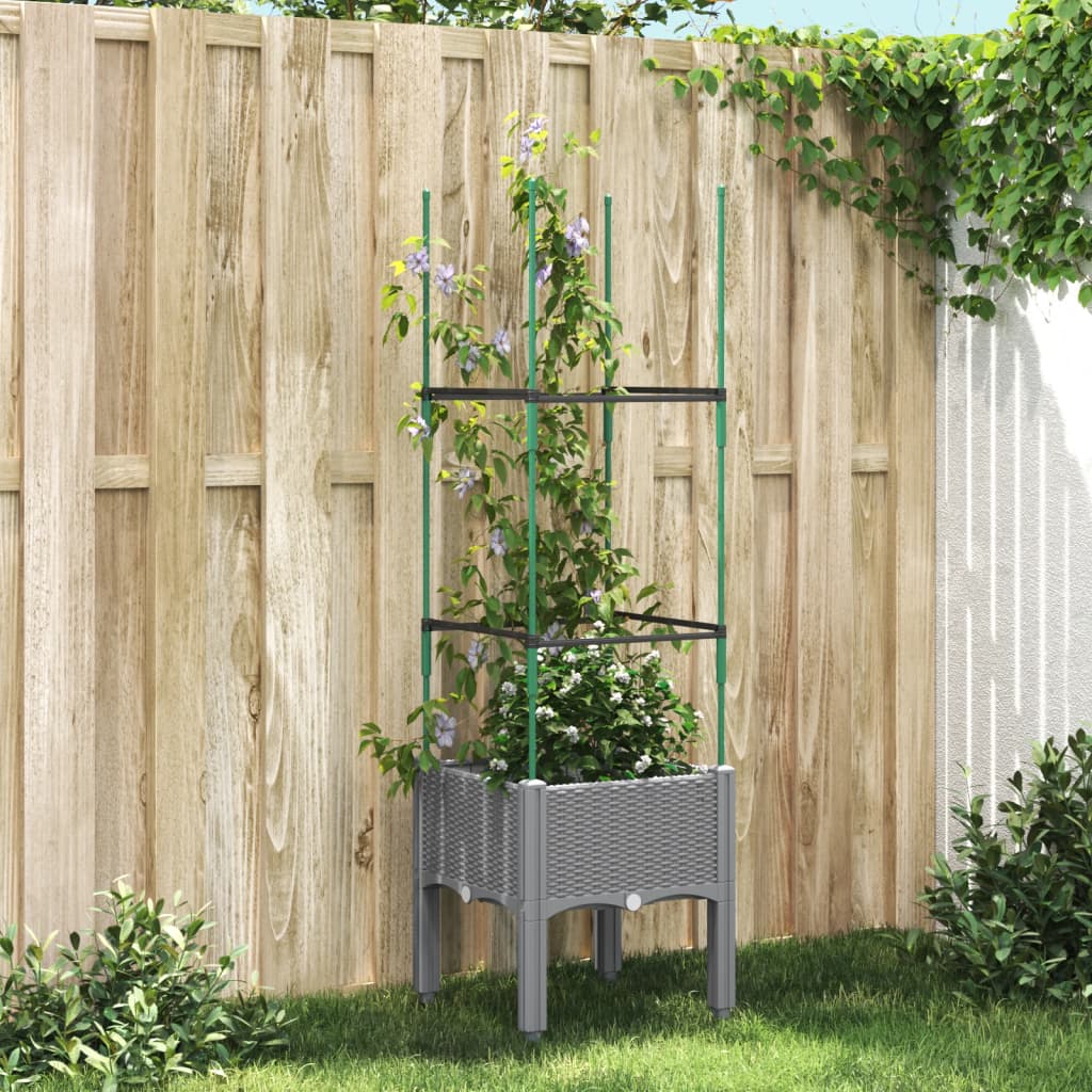 vidaXL Garden Planter with Trellis Light Grey 40x40x142,5 cm PP