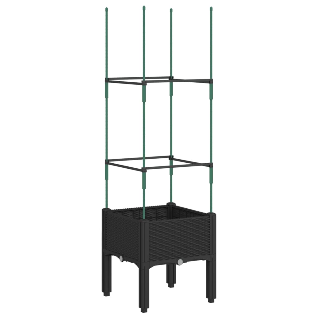 vidaXL Garden Planter with Trellis Black 40x40x142,5 cm PP