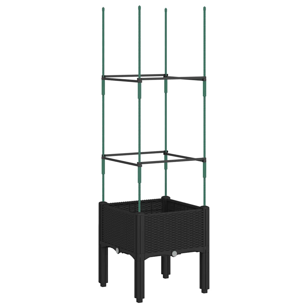 vidaXL Garden Planter with Trellis Black 40x40x142,5 cm PP