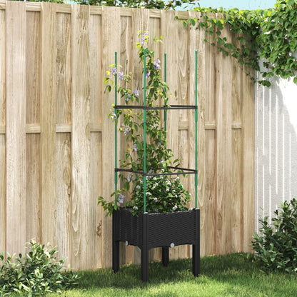 vidaXL Garden Planter with Trellis Black 40x40x142,5 cm PP