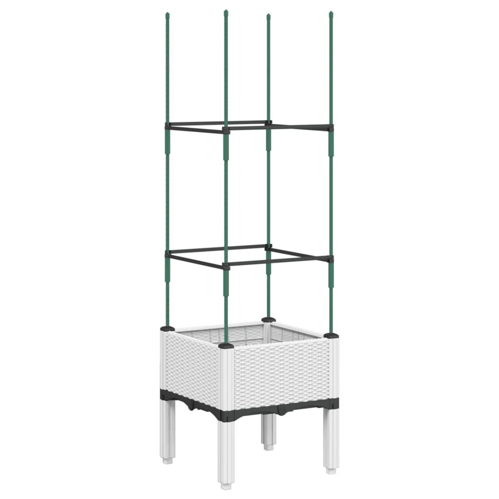 vidaXL Garden Planter with Trellis White 40x40x142.5 cm PP