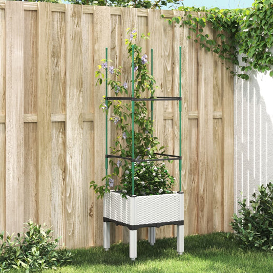 vidaXL Garden Planter with Trellis White 40x40x142,5 cm PP