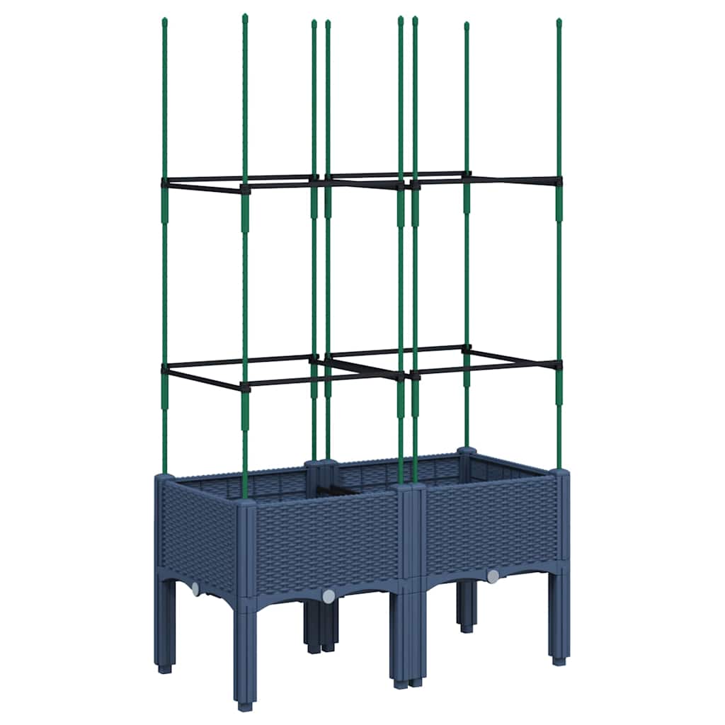 vidaXL Garden Planter with Trellis Blue Grey 80x40x142.5 cm PP