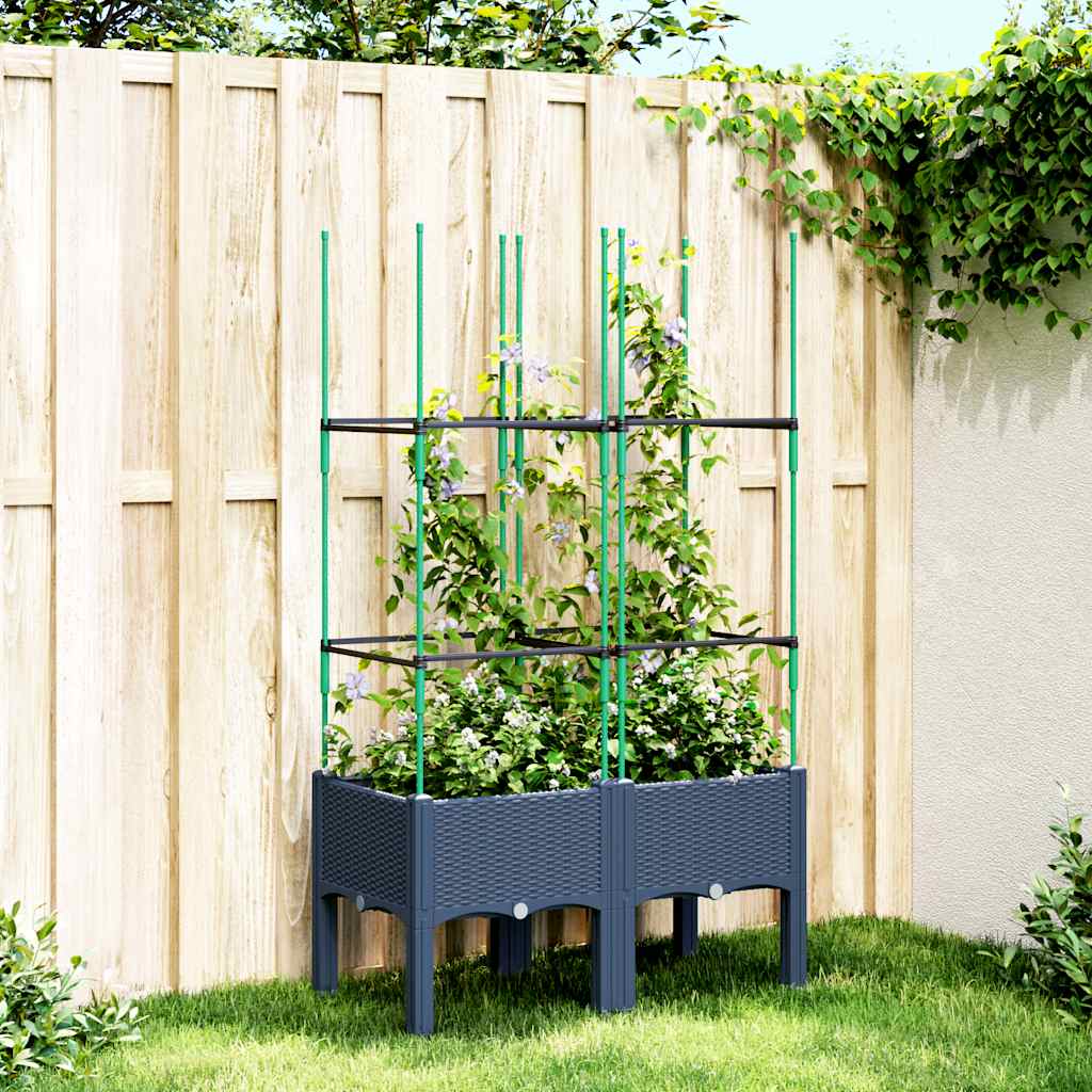 vidaXL Garden Planter with Trellis Blue Grey 80x40x142.5 cm PP