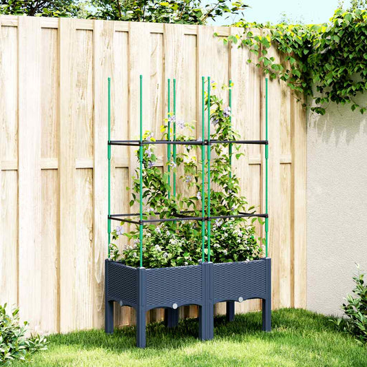 vidaXL Garden Planter with Trellis Blue Grey 80x40x142.5 cm PP