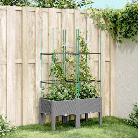 vidaXL Garden Planter with Trellis Light Grey 80x40x142,5 cm PP