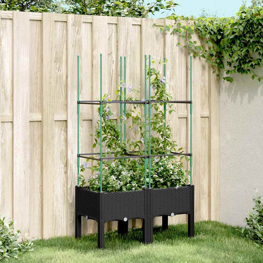 vidaXL Garden Planter with Trellis Black 80x40x142,5 cm PP