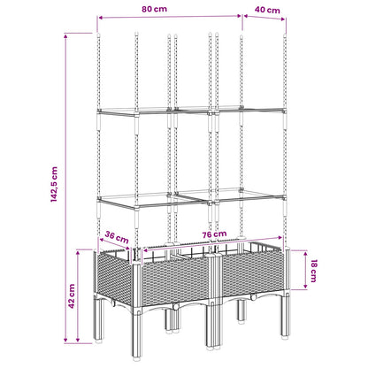 vidaXL Garden Planter with Trellis Black 80x40x142,5 cm PP