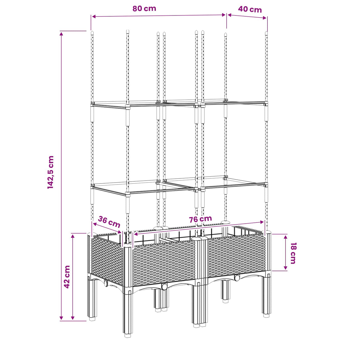 vidaXL Garden Planter with Trellis White 80x40x142,5 cm PP