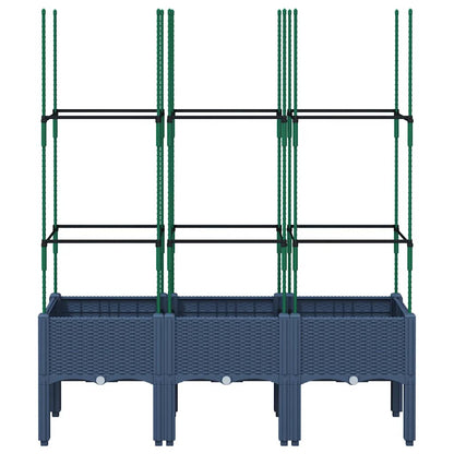vidaXL Garden Planter with Trellis Blue Grey 120x40x142.5 cm PP