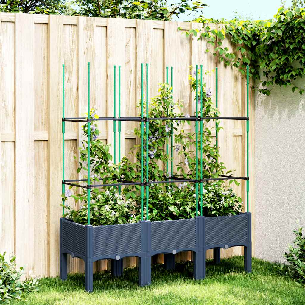 vidaXL Garden Planter with Trellis Blue Grey 120x40x142.5 cm PP
